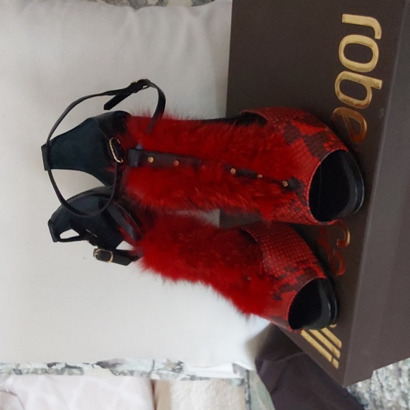 ROBERTO CAVALLI FIRE FLAME LEATHER FUR SANDAL SIZE 41/11 US - Picture 8 of 9